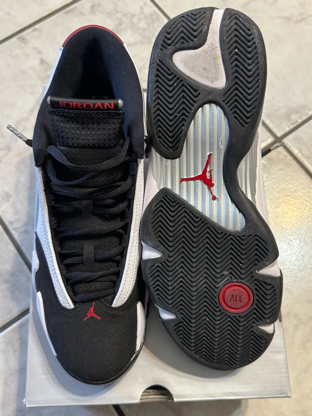 Jordan 14 Retro Black White Red Sneakers